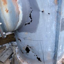 Uszkodzenia rurociągu odgazowującego Uszkodzenia rurociągu odgazowującego